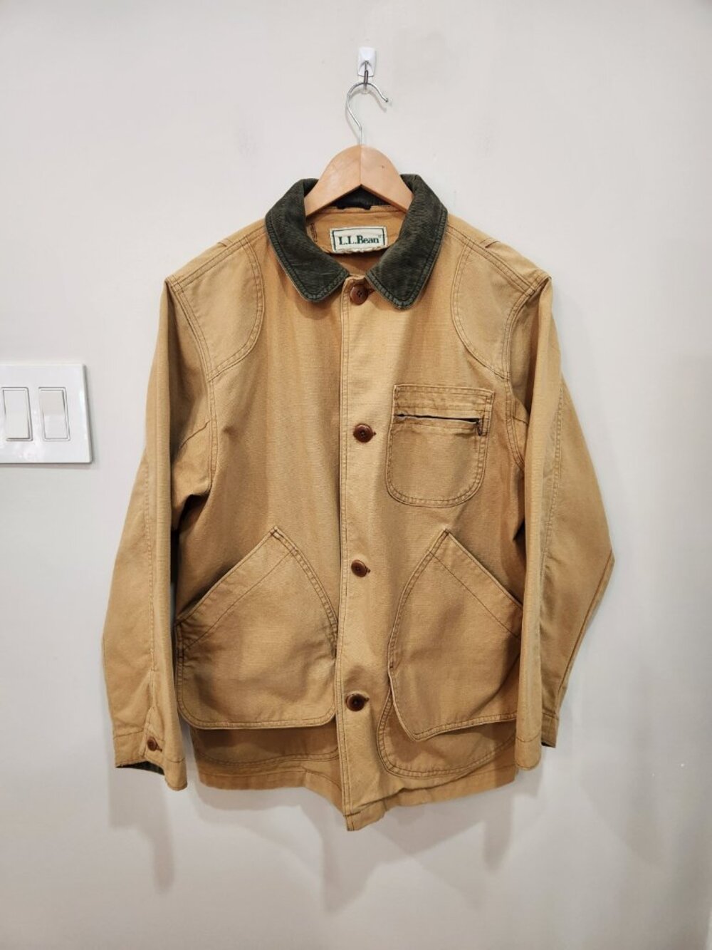 Vintage LL Bean Jacket Mens L Tan No Liner Canvas Field Barn Chore Coat 80s
